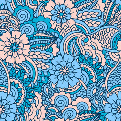 Hand drawn seamless pattern with floral elements. 