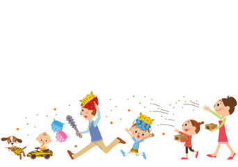 豆まきをする家族