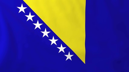 Flag of Bosnia/Herzegovina, slow motion waving. Rendered using official design and colors.