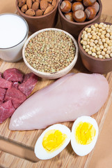 Natural products containing plant and animal proteins.