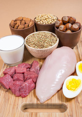 Natural products containing plant and animal proteins.