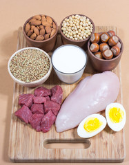 Natural products containing plant and animal proteins.