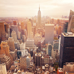 New York City skyline met retro filtereffect, Verenigde Staten.