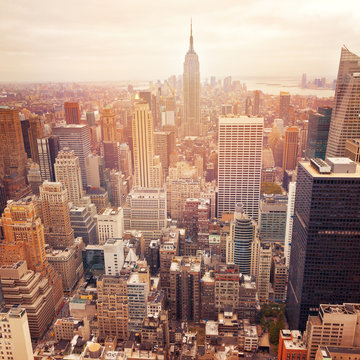 New York City skyline with retro filter effect, USA.