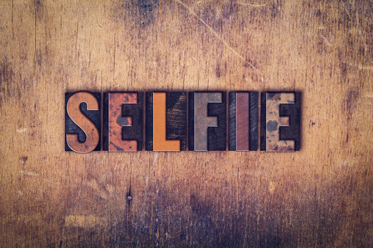 Selfie Concept Wooden Letterpress Type