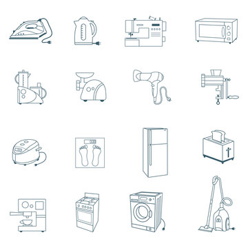 Set with household appliances icons. Flat style with long shadow