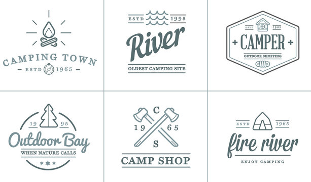 Set of Vector Camping Camp Elements and Outdoor Activity Icons Illustration can be used as Logo or Icon in premium quality