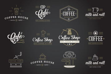 Set of Vector Coffee Elements and Coffee Accessories Illustration can be used as Logo or Icon in premium quality