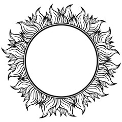 Black white circle frame with spurts of flame. Vector illustration. 