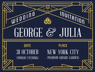 Gatsby Style Invitation in Art Deco or Nouveau Epoch 1920's Gangster Era Vector