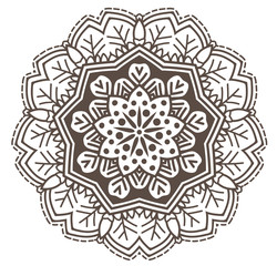 Ethnic Fractal Mandala Vector Meditation looks like Snowflake or Maya Aztec Pattern or Flower too Isolated on White