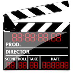 Obraz premium Vector illustration of digital movie clapper board. with led dis