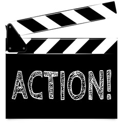 Obraz premium vector illustration of movie clapper board with the hand - drawn