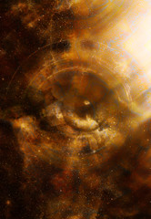 Obraz na płótnie Canvas Ancient Mayan Calendar and woman eye, abstract color Background, computer collage.