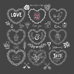 Valentine's day hand drawing elements for design. Isolated vecto