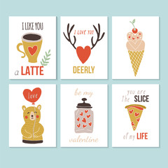 Valentine's day hand drawing greeting card set. Isolated vector