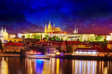 Fototapeta na wymiar View of Prague Castle from waterfront Vltava river in Prague.Cz