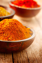 Spice. Various spices over wooden background