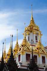 Fototapeta premium Scenery of Loha Prasat (or Metal Castle) Is A World Heritage Site at Wat Ratchanaddaram at Bangkok, Thailand.