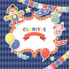 Carnival celebration background with stickers. Party invitation