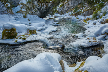 Frozen river on mountains
