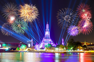 Happy new year 2016,Countdown 2016 at Wat ArunTemple,Fireworks,W