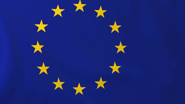 Flag of EU, slow motion waving. Rendered using official design and colors.