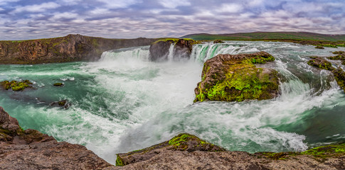 Panorama of wonderful Godafoss waterfall in Iceland © shaiith