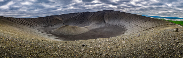 Panorama of volcano crater dimmu borgir in Iceland