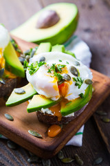 Sandwich with avocado and poached egg