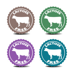 Set of four stickers with cow silhouettes and the text lactose free written on each sticker