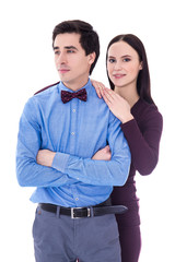 relationship concept - portrait of young pretty couple isolated