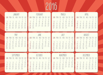 Year 2016 monthly calendar