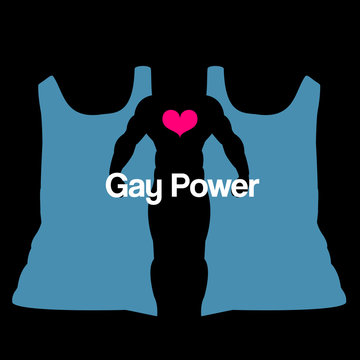 recommend clip art: Concept for gay rights with gay power text. Optical minimalistic vector illustration with t shirts shaping a male silhouette with heart