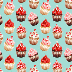 Materiał do szycia Valentine cupcakes seamless pattern