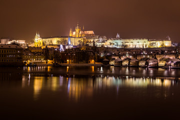 Prague Skyline at Night in the Winter