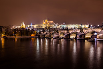 Fototapeta na wymiar Prague Skyline at Night in the Winter