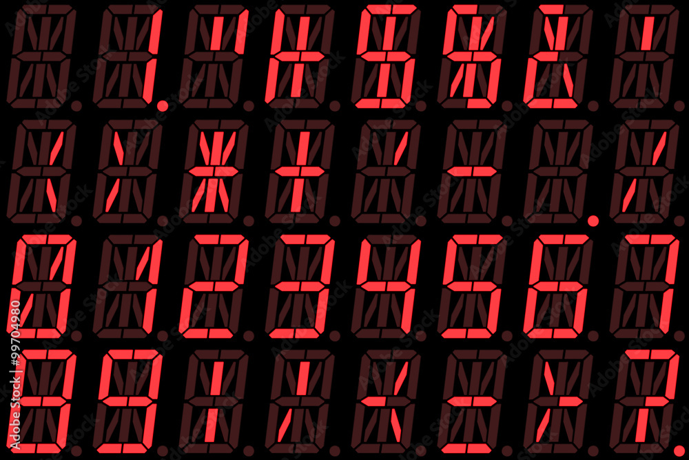 Fototapete Digital numbers on red alphanumeric LED display