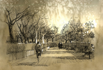 freehand sketch of city park walkway © grandfailure