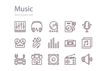 Fototapeta na wymiar Music icons set. Line art. Stock vector.