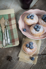 Homemade blueberry muffin with berries for a snack