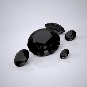 Black Brilliants. The Three-dimensional Black Diamonds. Digitally Generated Image. Rendering in 3D Program