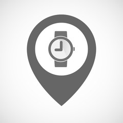 Isolated map marker with a wrist watch
