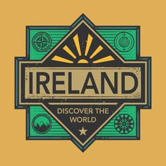 Vintage emblem with text Ireland, Discover the World