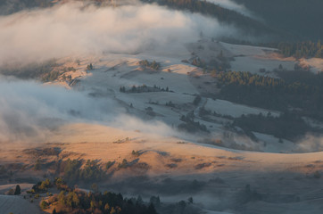 Mists and clouds above mountains in the morning, Pieniny, Poland and Slovakia