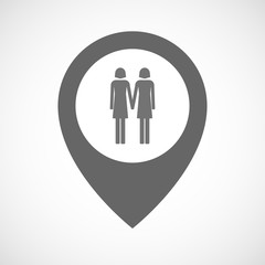 Isolated map marker with a lesbian couple pictogram