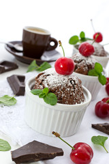 Chocolate muffins with cherry and chocolate pieces