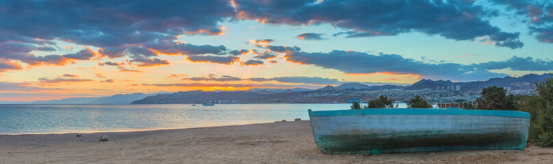 Panoramic view on the Red Sea in vicinity of Eilat, Israel