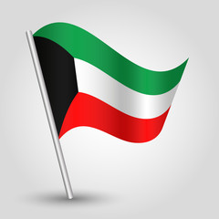 vector waving simple triangle kuwaiti  flag on slanted pole - icon of kuwait with metal stick