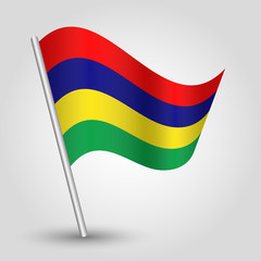 vector waving simple triangle mauritian flag on slanted pole - icon of mauritius with metal stick